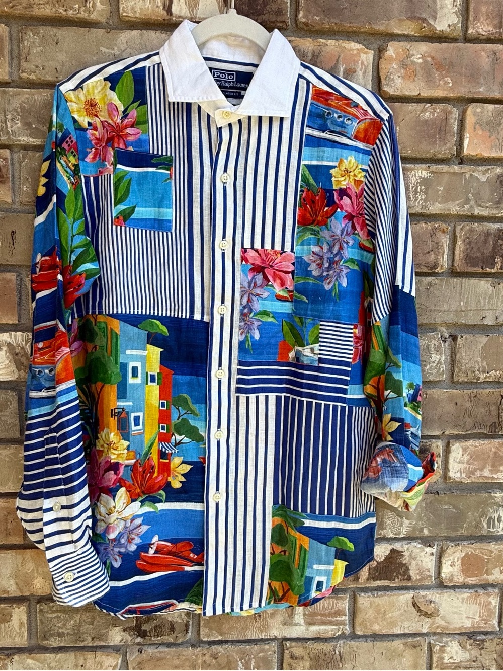 Polo Ralph Lauren Patchwork Linen Shirt Men’s S Blue Floral Nautical Like New